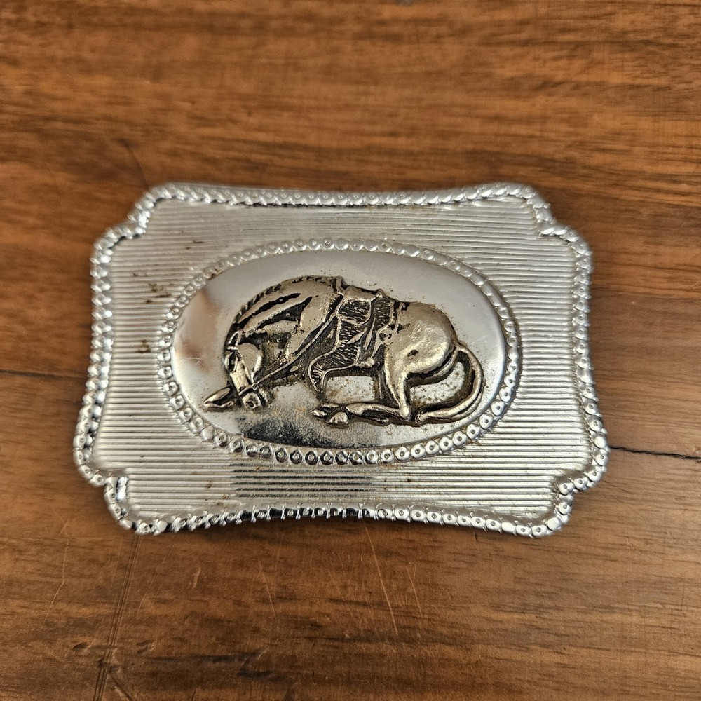 VIntage Bucking Bronco Silver Tone Metal Belt Buckle Western